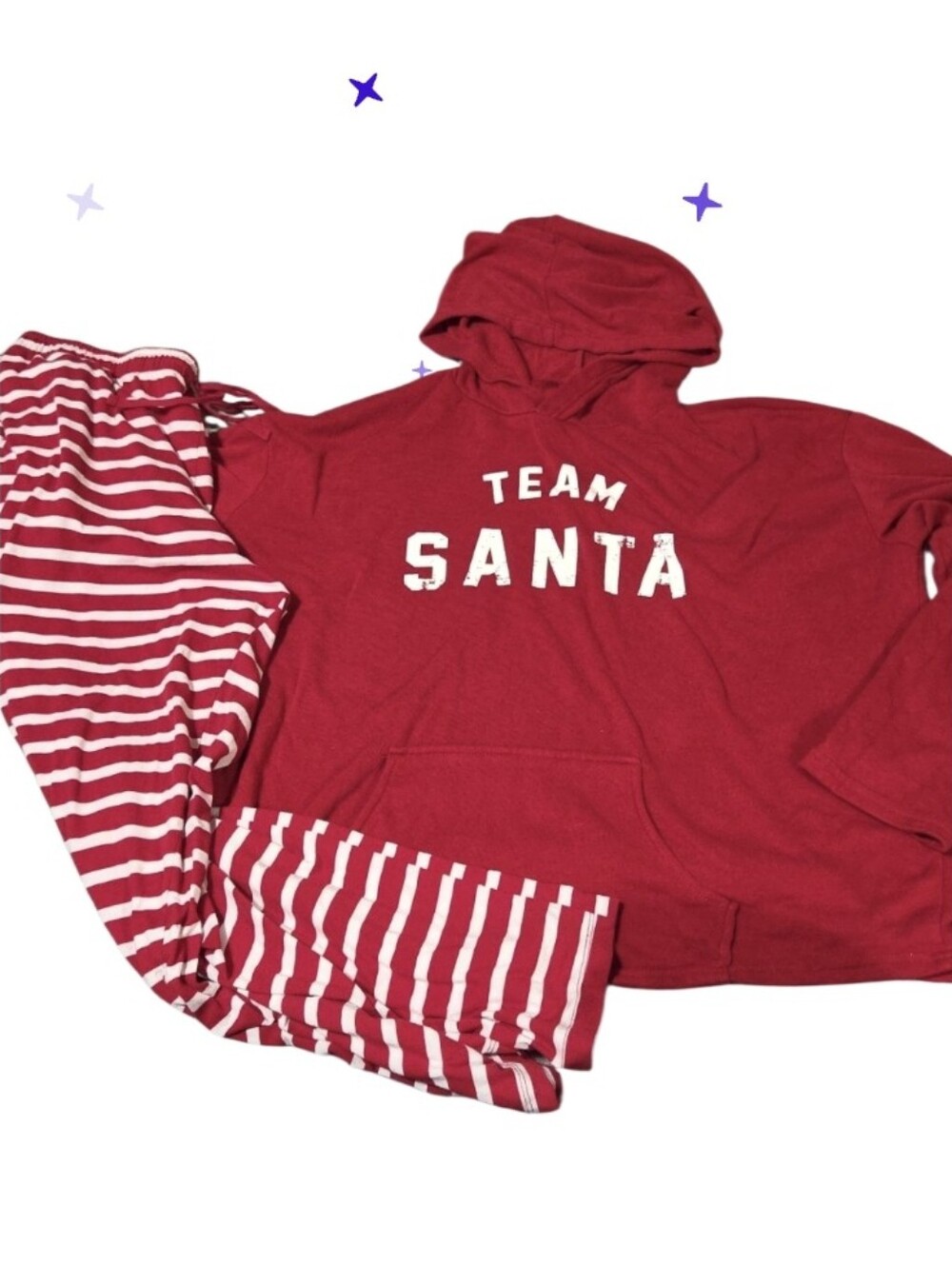 Xxl Red 'Team Santa' Hoodie & Striped Pajama Pants Set